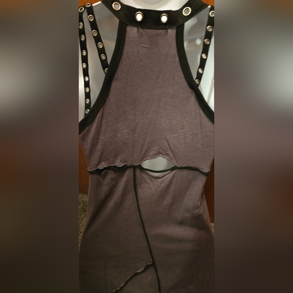 Cray Edgy Gray & Black Cotton Lace Studded Corset Details Dress SzL - Picture 10 of 15